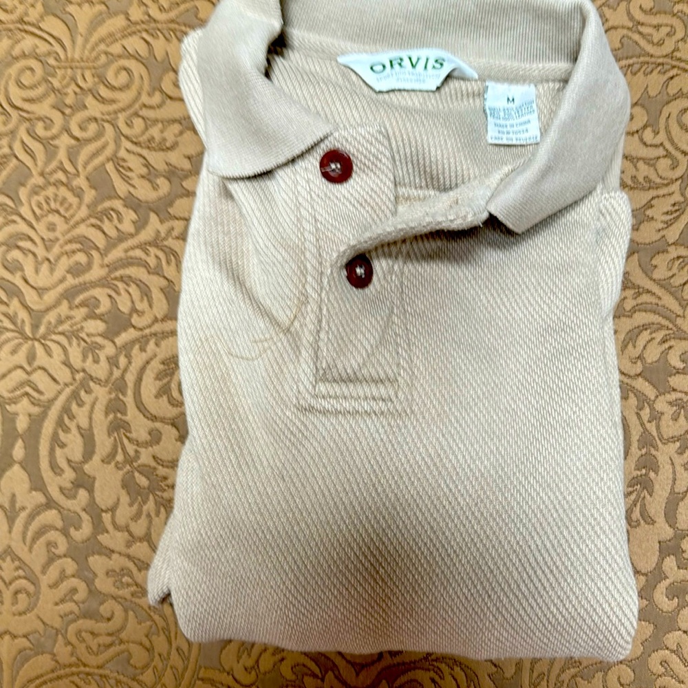 Men’s long sleeve or this cotton poly blend with leather on elbows